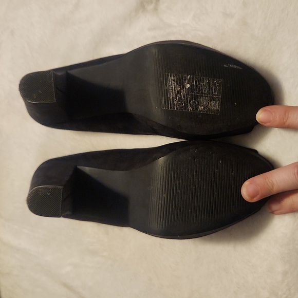 H&M block heels black suede 3 inch heel peep toe - Picture 5 of 5